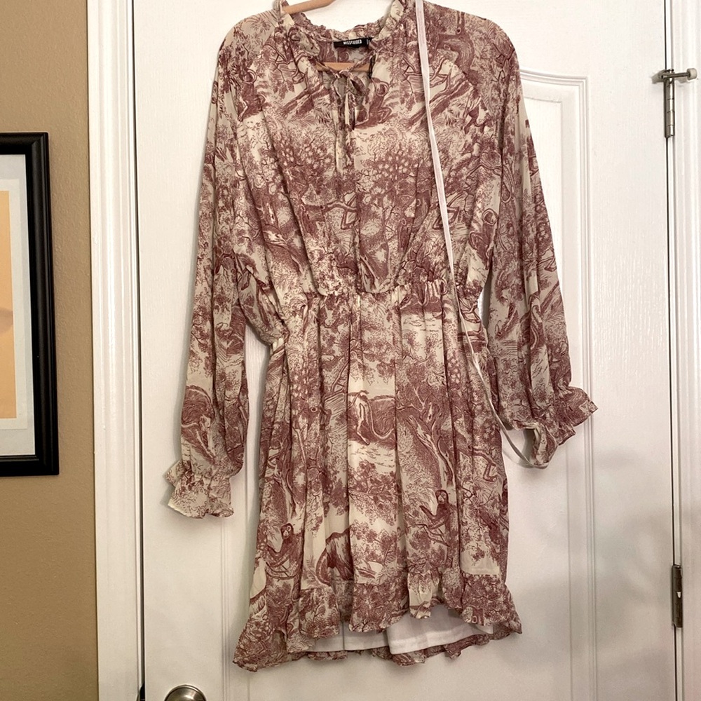 Jungle Print Long Sleeve Ruffle Dress